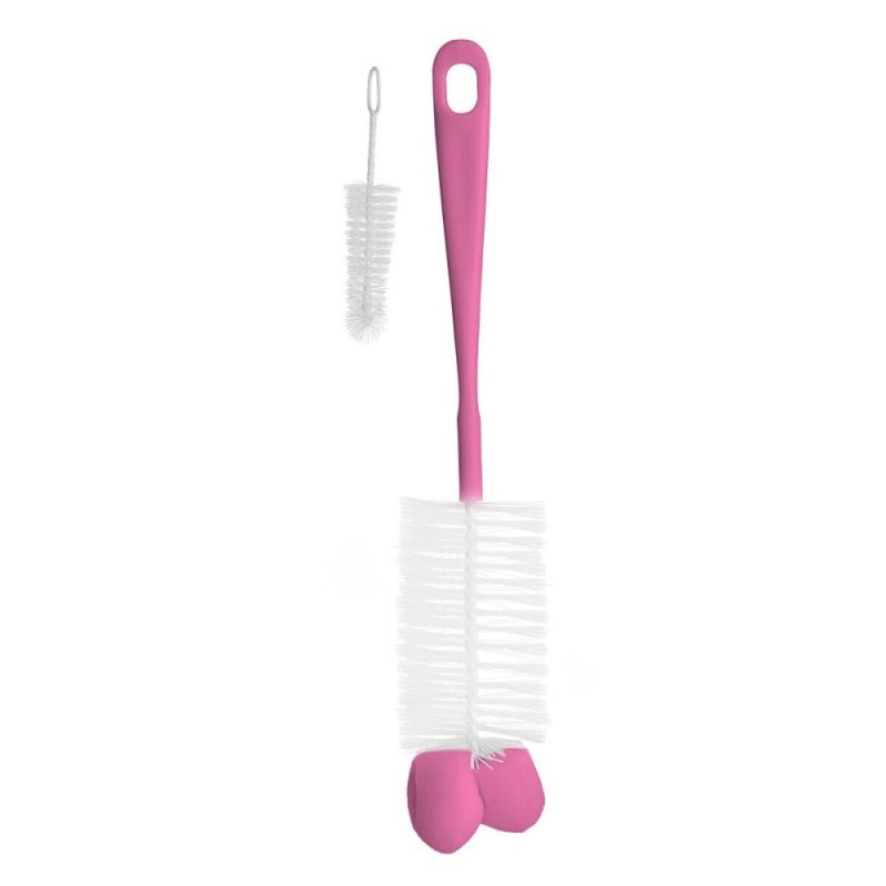 Baby bottles and teats brush with mini brush & sponge tip- pink